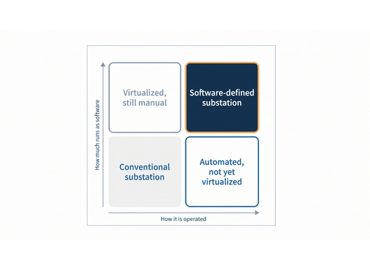 Quadrant chart explaining the difference between vPAC and a software-defined substation.