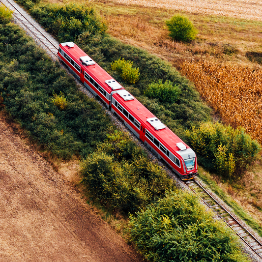 Train drives through landscape
